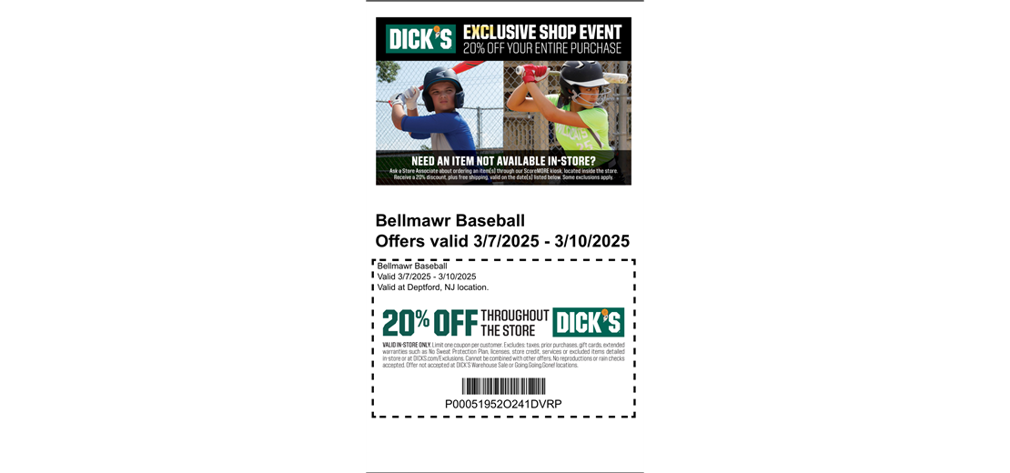 Bellmawr Baseball Dicks Sporting Goods Weekend